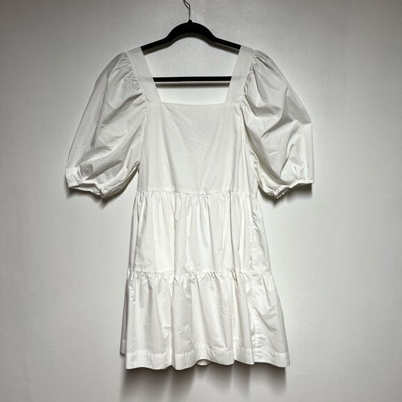 New Anthropologie en saison Baby Doll White Poplin Square Neck Mini Dress Sz XS - Picture 8 of 8